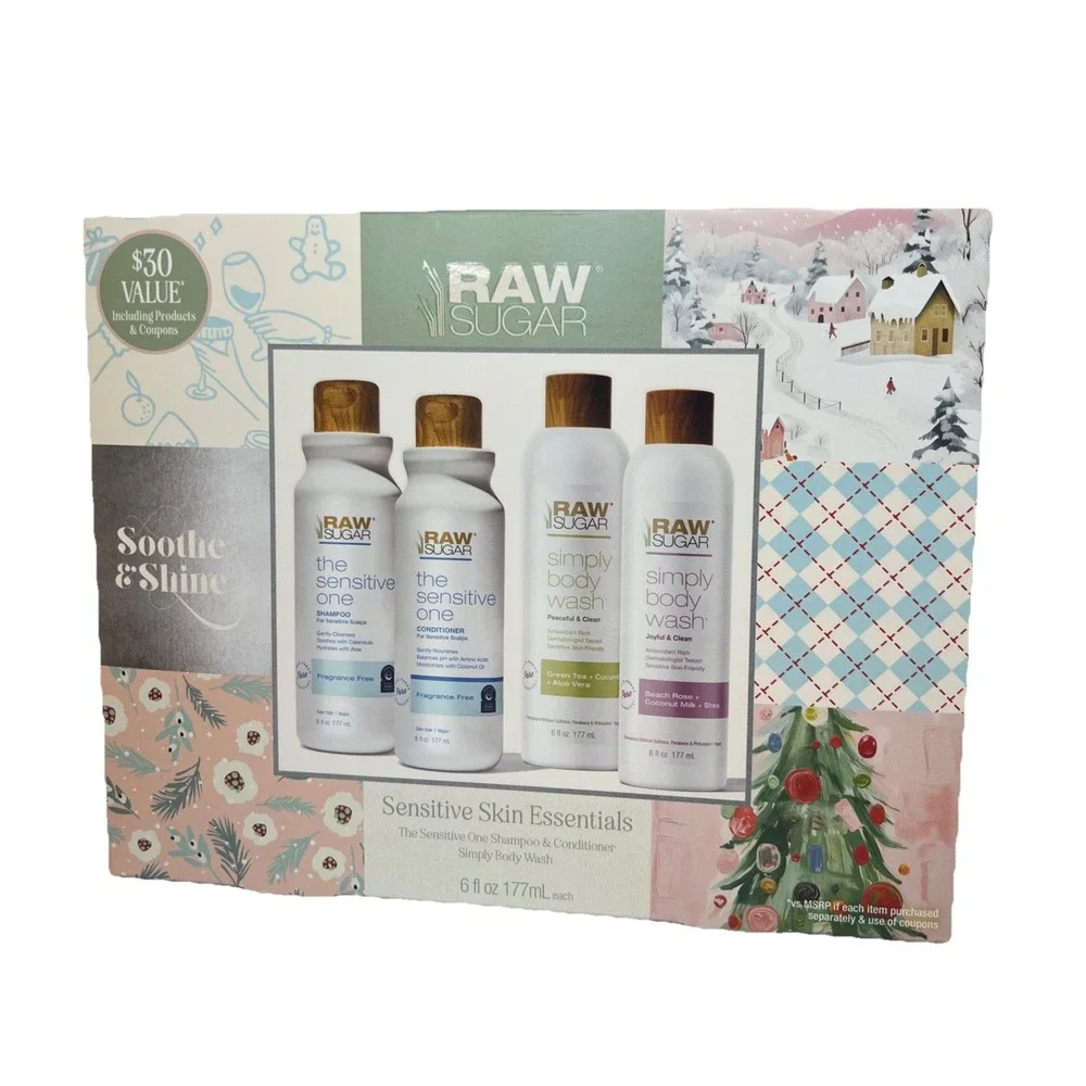 Raw‎ Sugar Sensitive Skin Essentials Gift Set Shampoo Conditioner Body Wash NIB